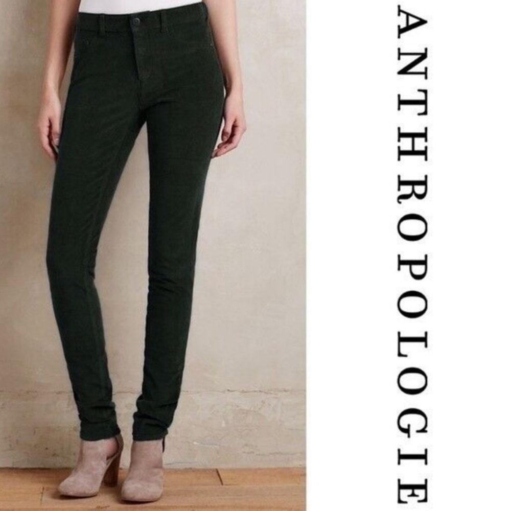 Pilcro & The Letterpress Serif Corduroy Skinny Pants Green Low Rise 28 & 25